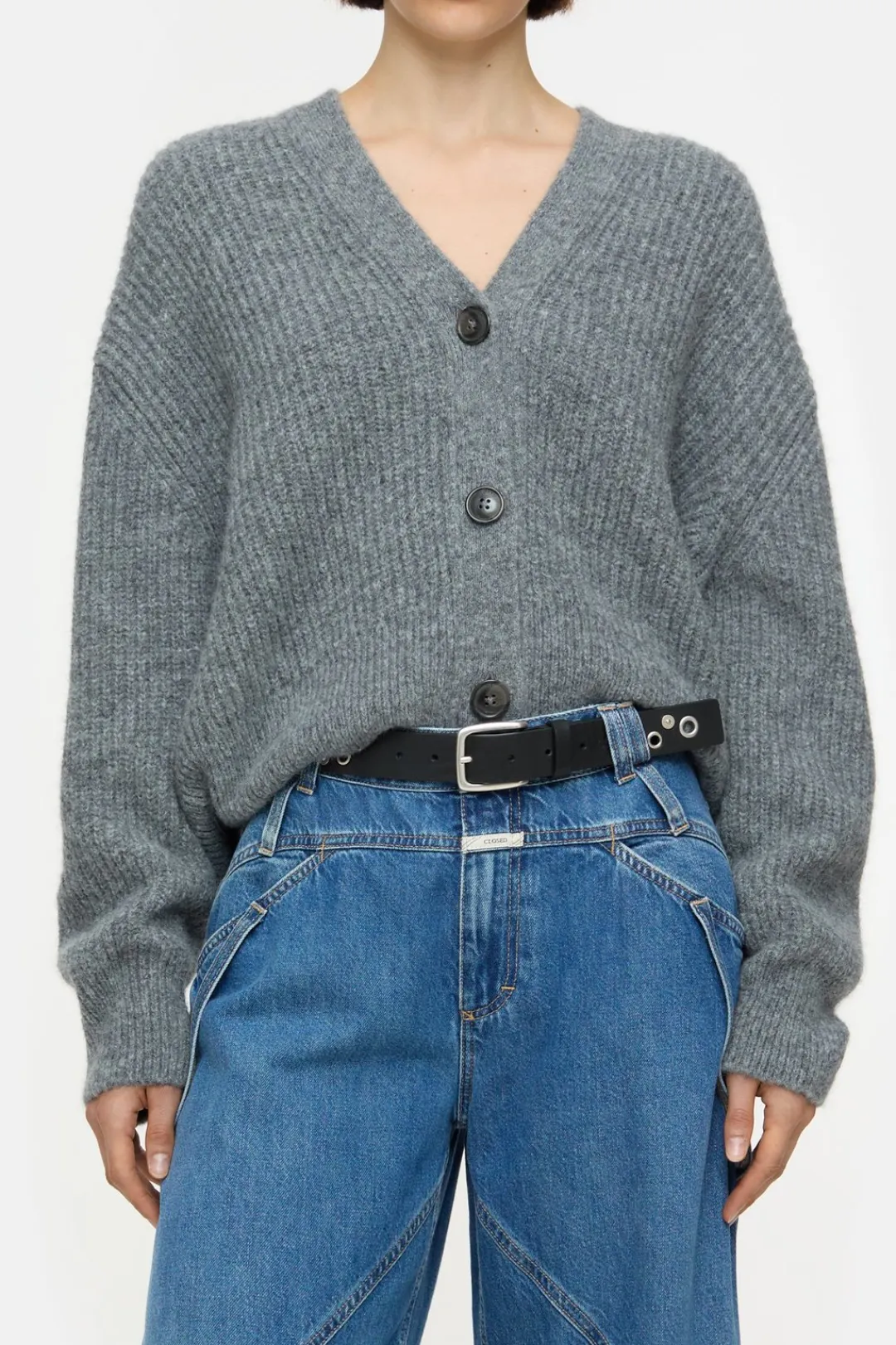 Closed Cardigan made from alpaca and wool mix Grey heather melange Online