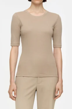 Closed Cotton blend T-shirt Dark chino beige Clearance