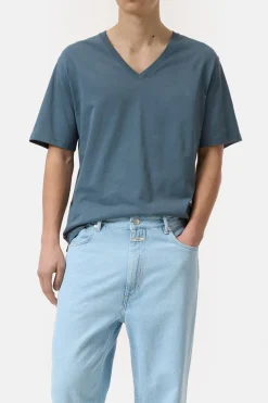 Closed Cotton V-neck T-shirt Graphite blue Discount
