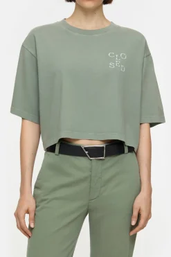 Closed Cropped T-Shirt Faded green Sale