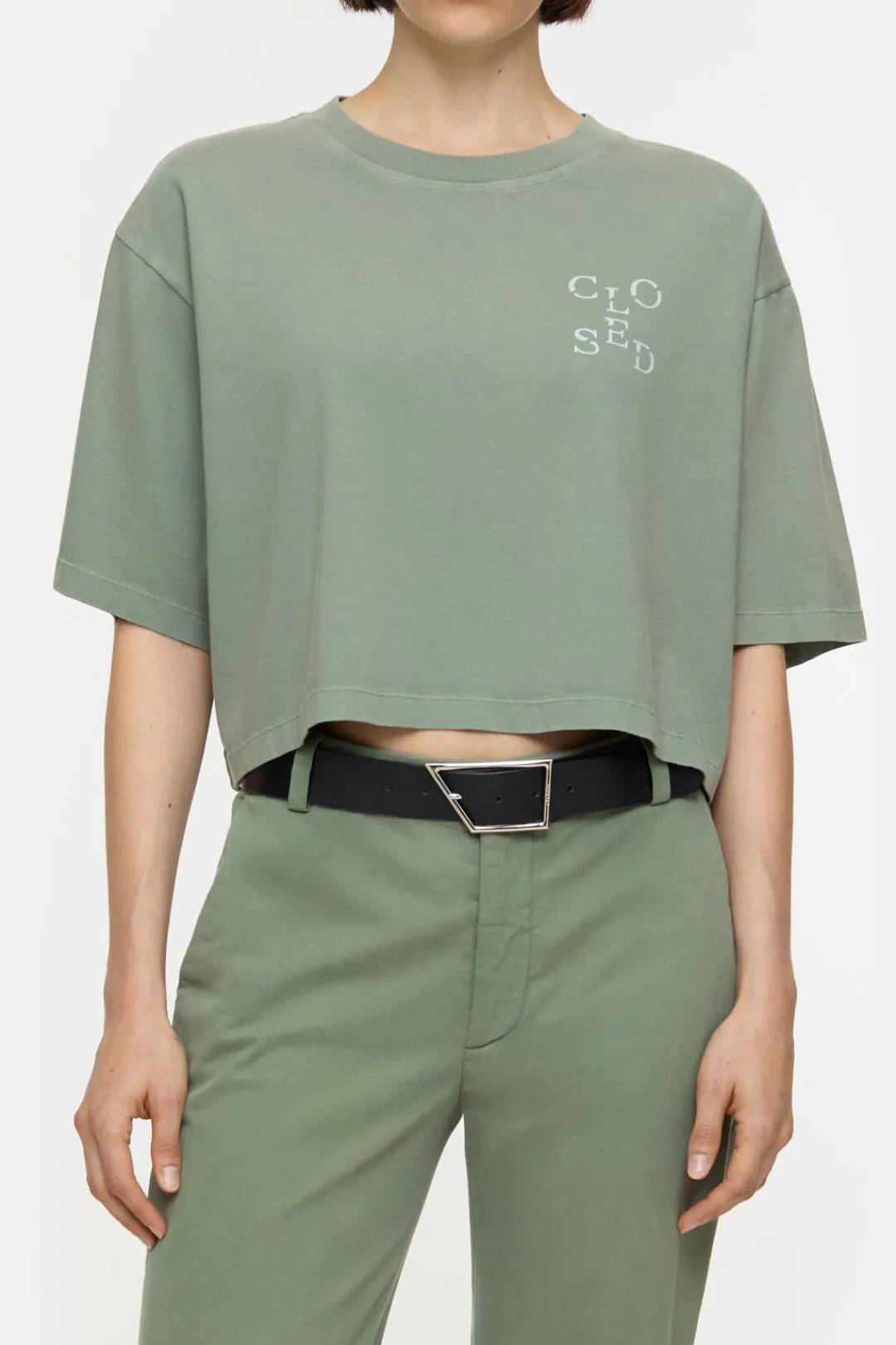 Closed Cropped T-Shirt Faded green Sale