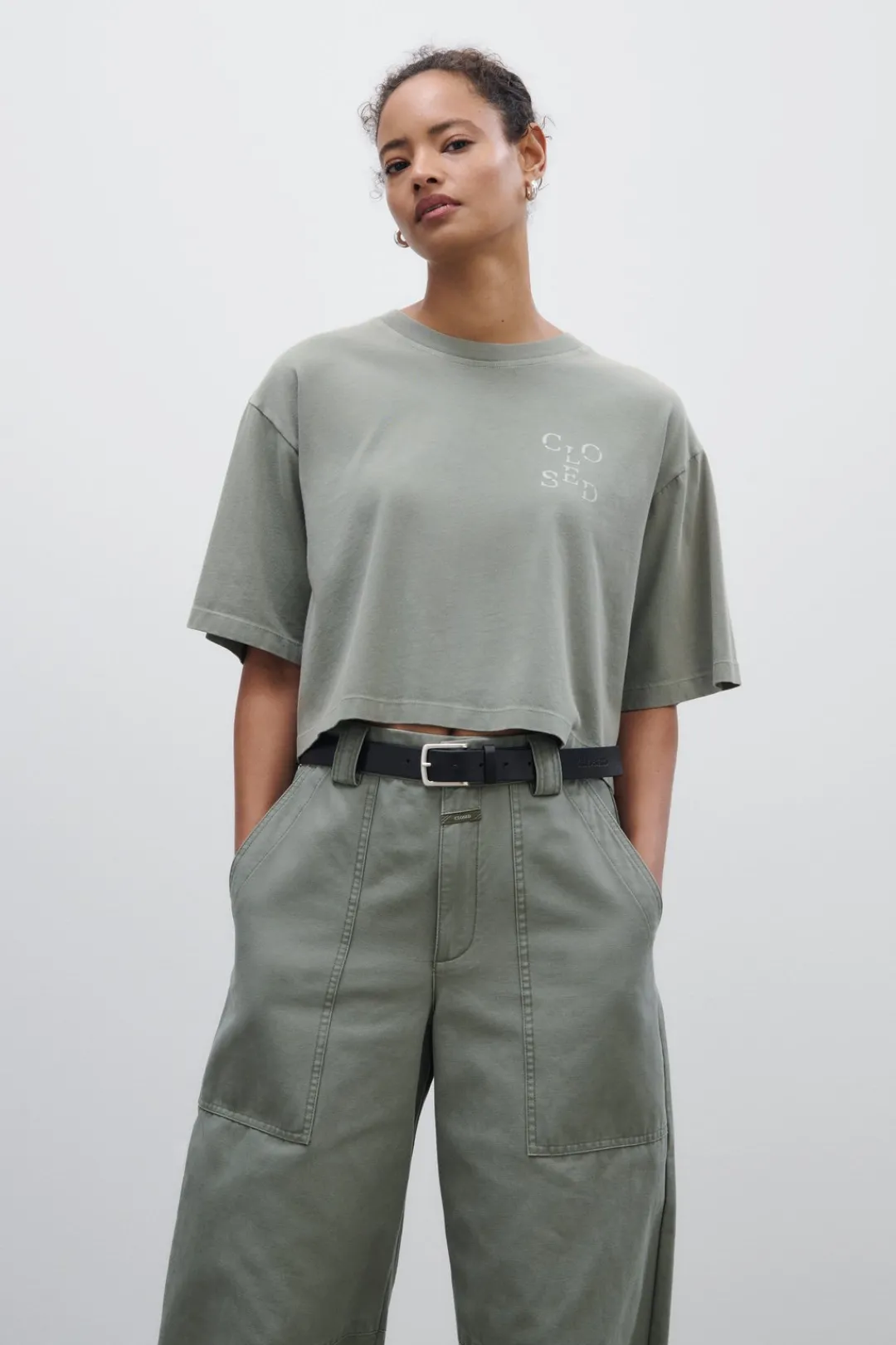 Closed Cropped T-Shirt Faded green Sale