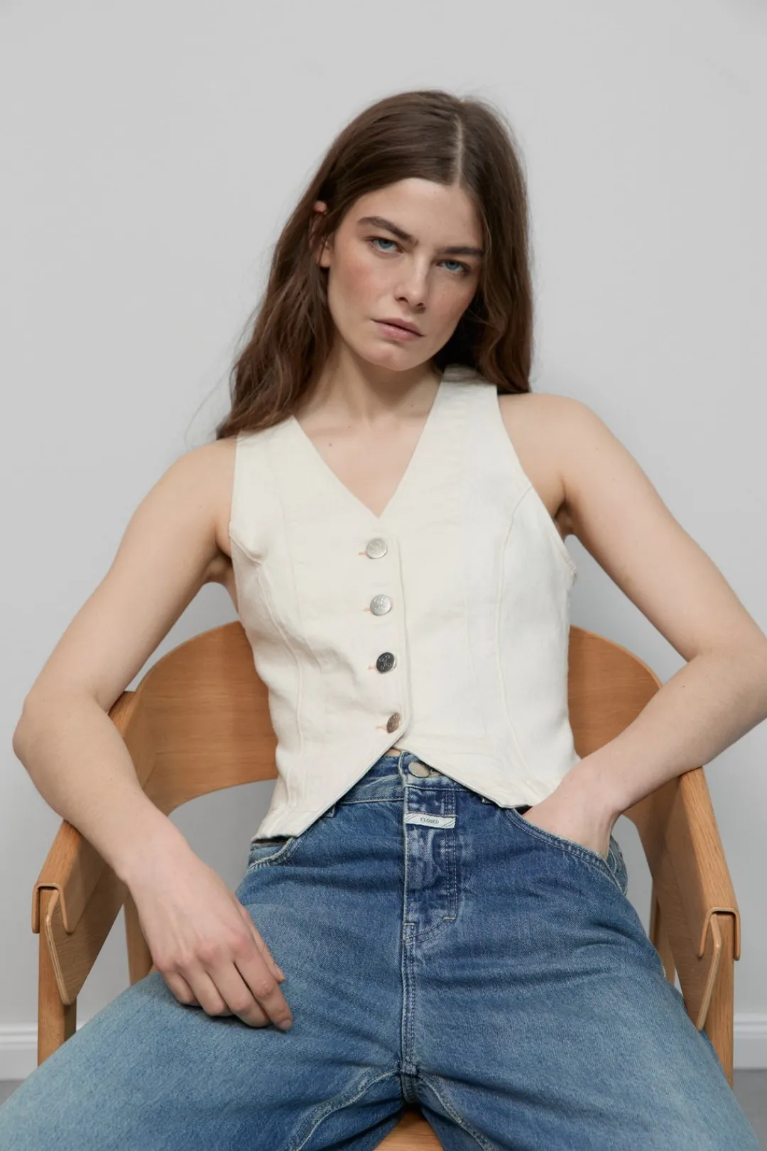 Closed Denim vest Ivory Sale