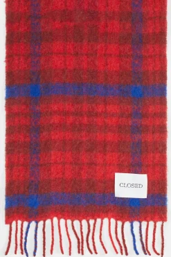 Closed Glencheck scarf made from alpaca mix Hibiscus red Clearance
