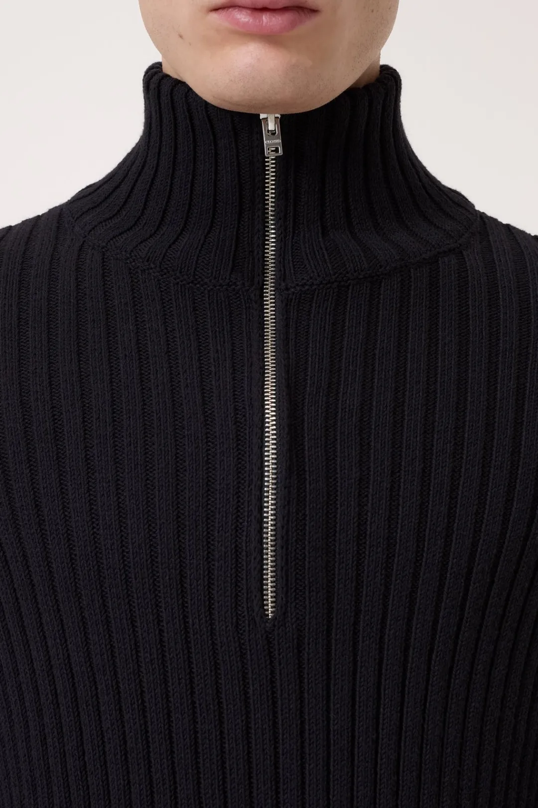 Closed Half-zip jumper in cotton blend Black Outlet