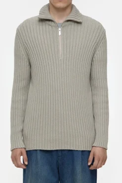 Closed Half-zip jumper in cotton blend Mud grey Discount
