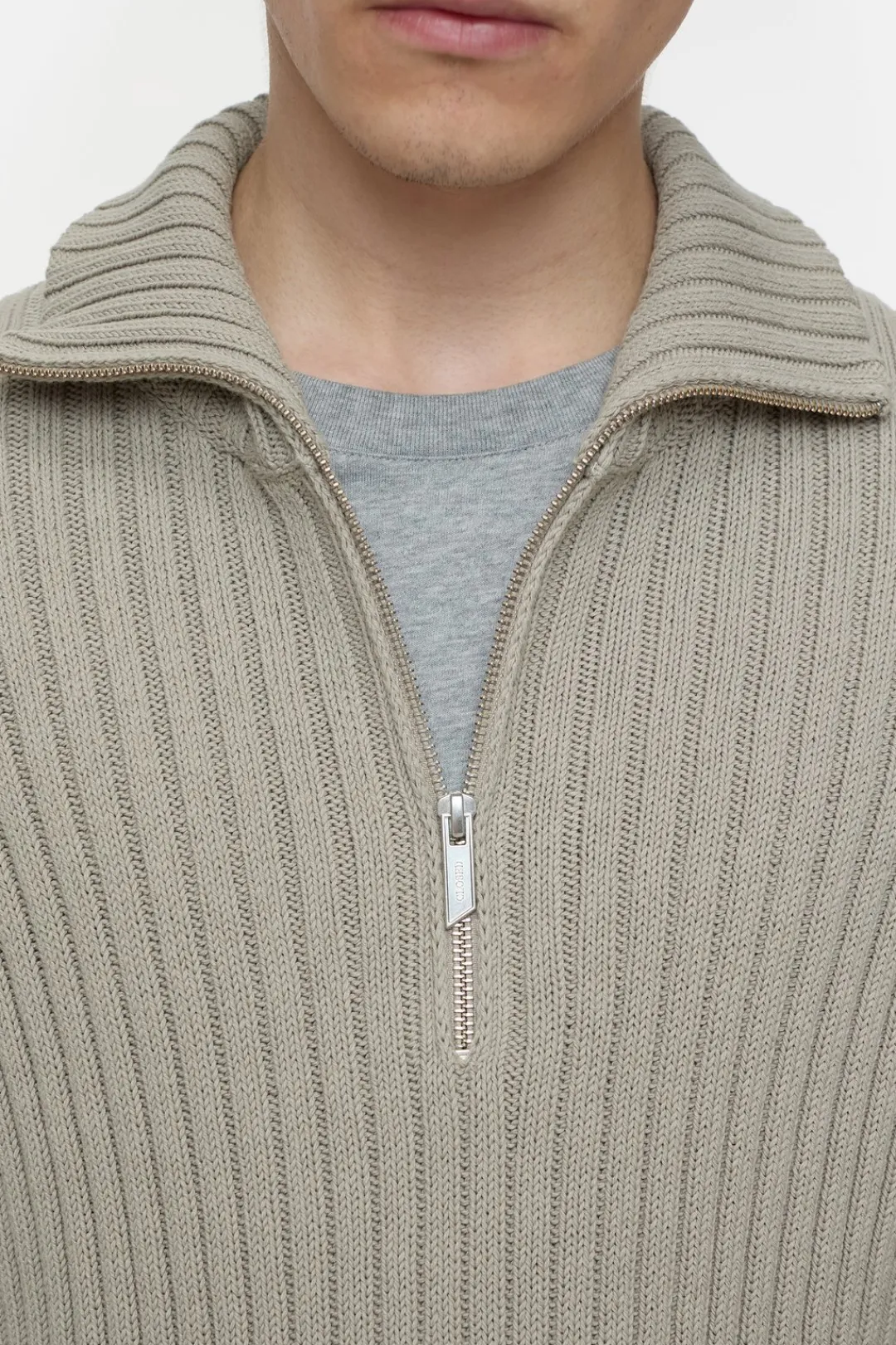 Closed Half-zip jumper in cotton blend Mud grey Discount