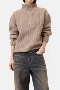 Closed Half-zip jumper made from wool biscuit Online