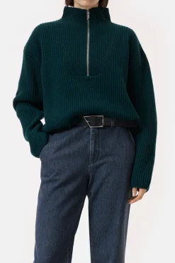 Closed Half-zip jumper made from wool Pine New