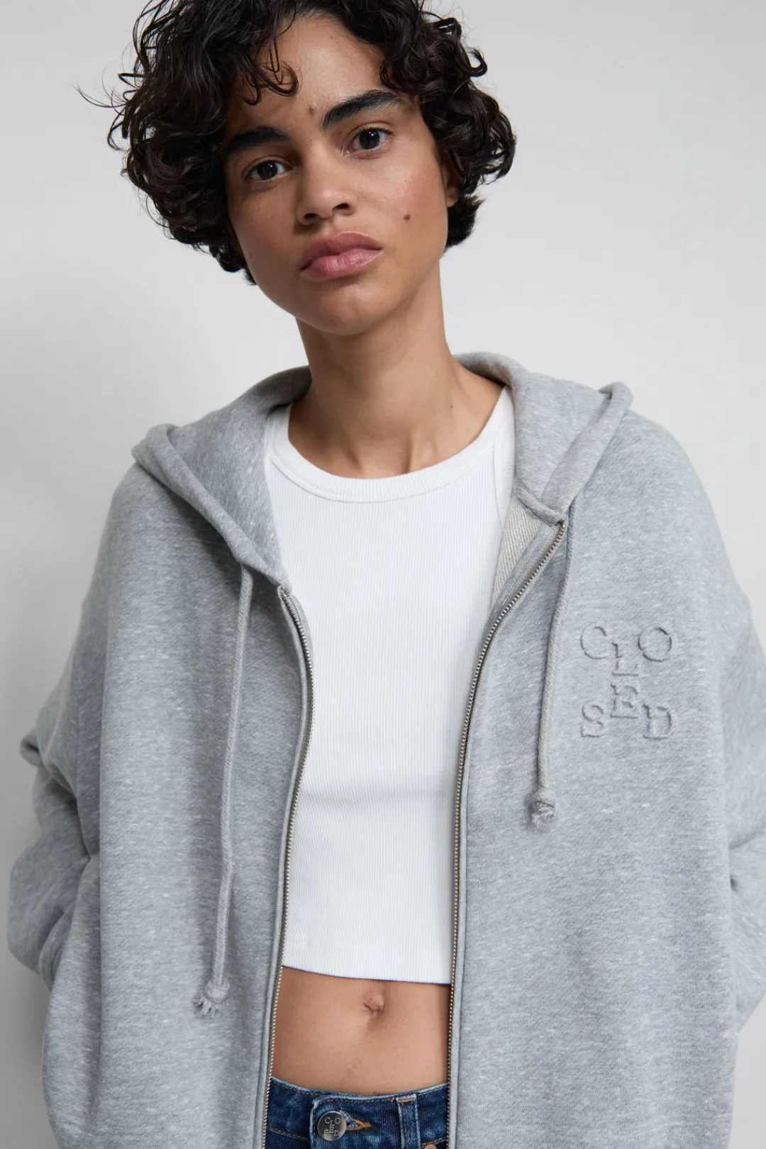 Closed Hoodie with zipper Light grey melange New
