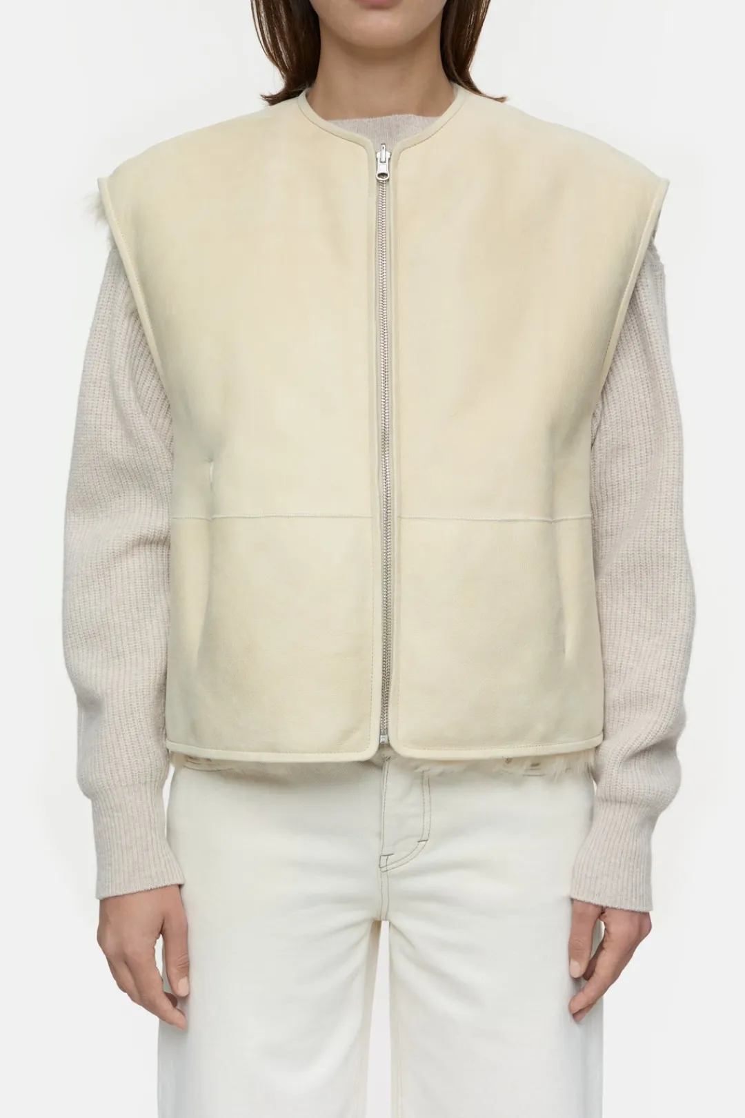 Closed Lambskin waistcoat Raw silk New