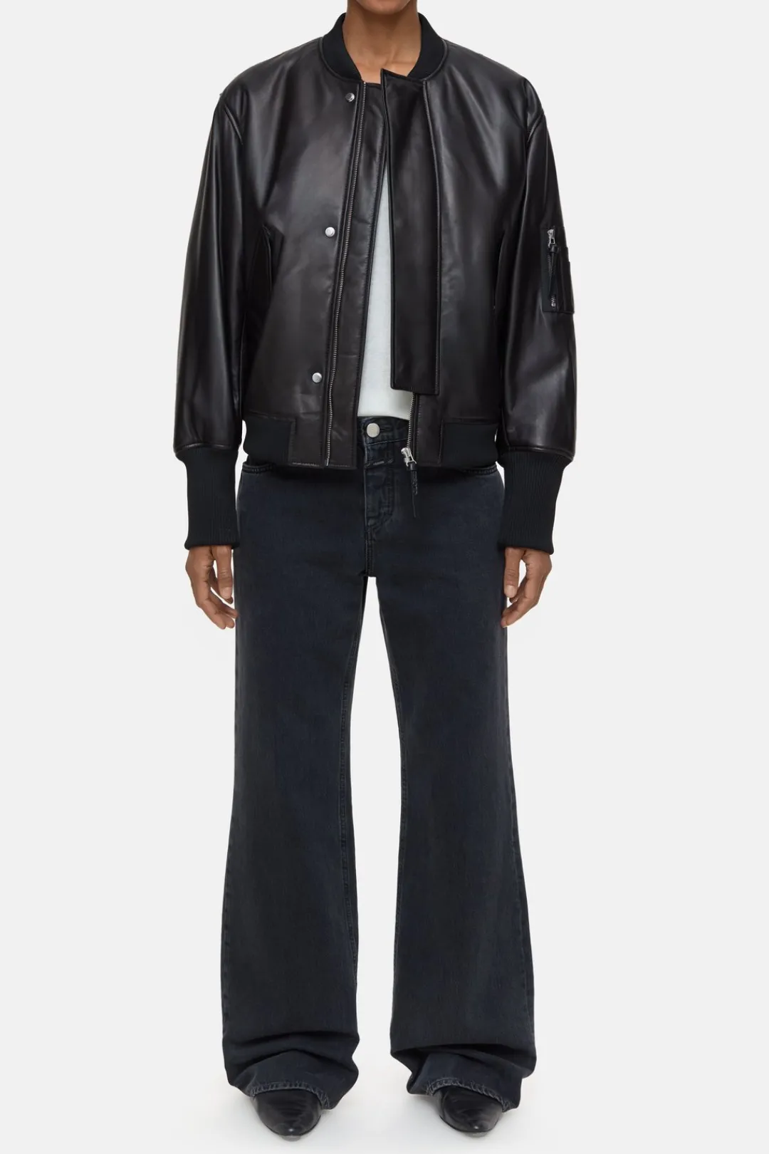 Closed Leather bomber jacket Black Discount
