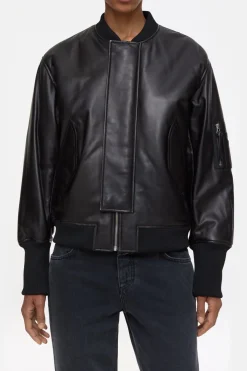 Closed Leather bomber jacket Black Discount