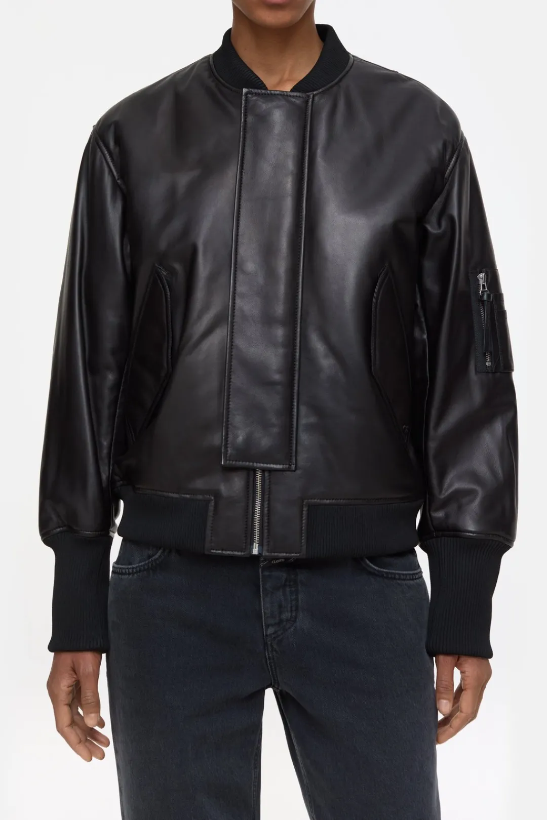 Closed Leather bomber jacket Black Discount