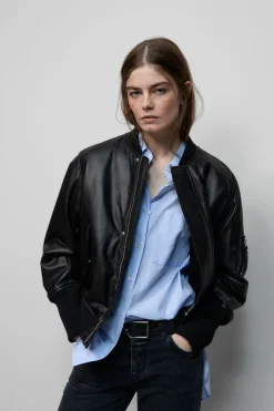 Closed Leather bomber jacket Black Discount