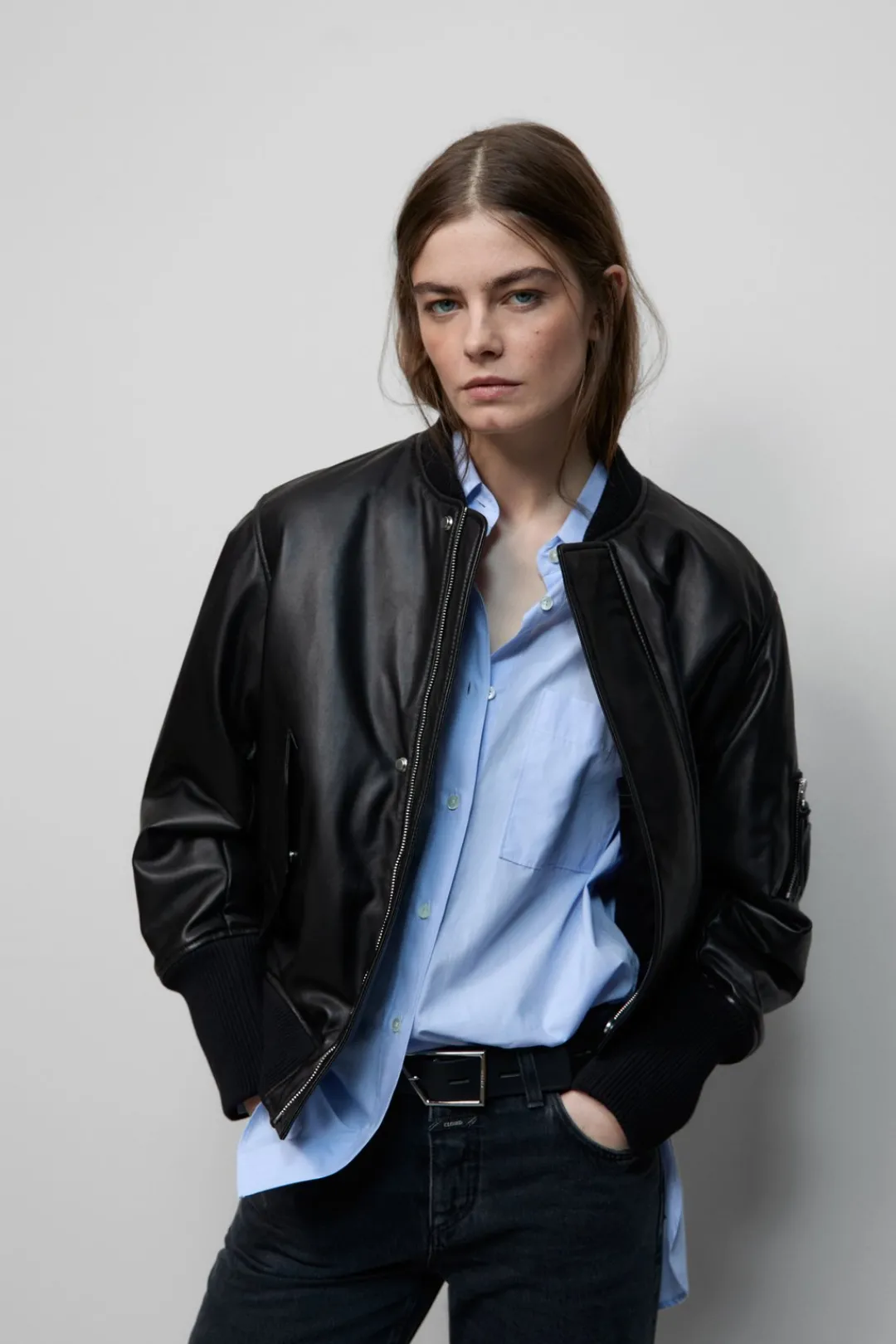 Closed Leather bomber jacket Black Discount