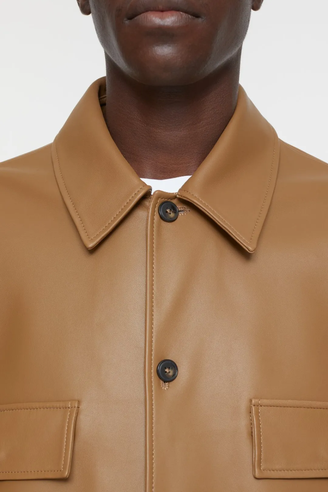 Closed Leather Overshirt dried tabaco Discount