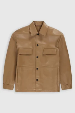 Closed Leather Overshirt dried tabaco Discount