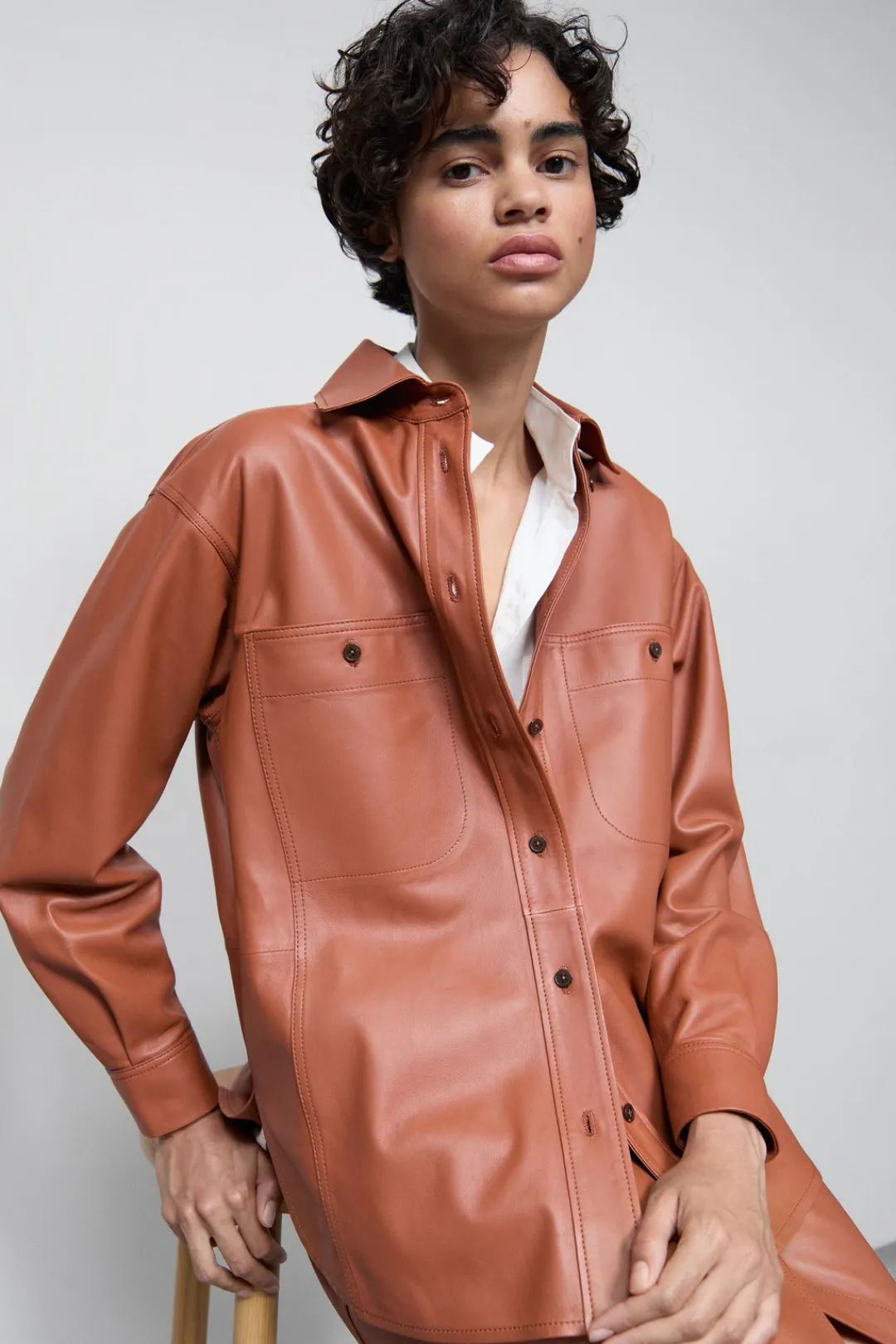 Closed Leather shirt Ferro brown Online