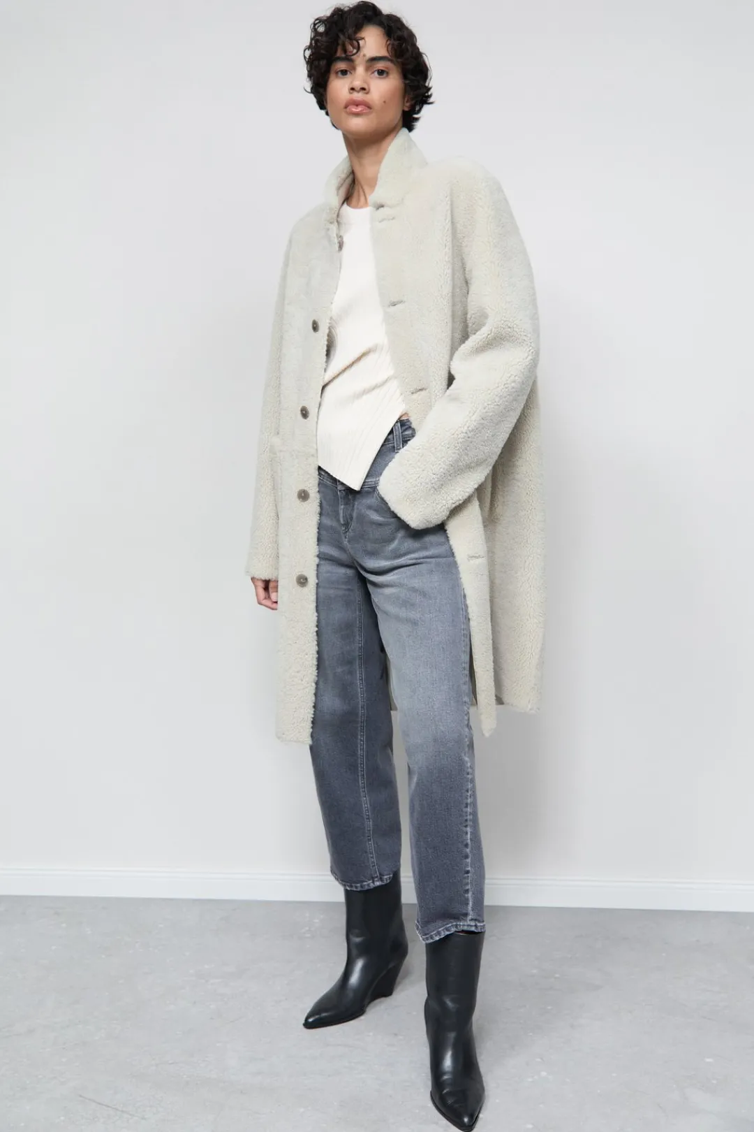 Closed Long lambskin coat Shortbread beige Sale