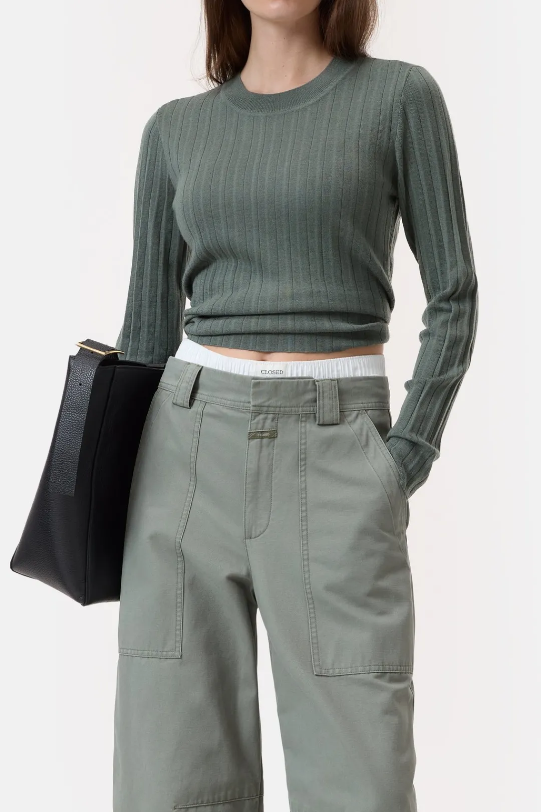 Closed Long-sleeved shirt in a wool-silk blend Faded green Sale