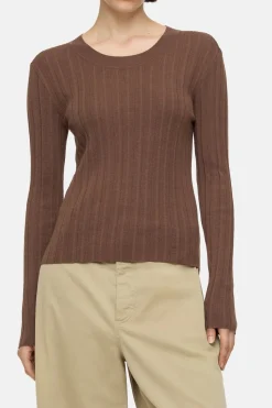 Closed Long-sleeved shirt in a wool-silk blend Cacao brown Clearance