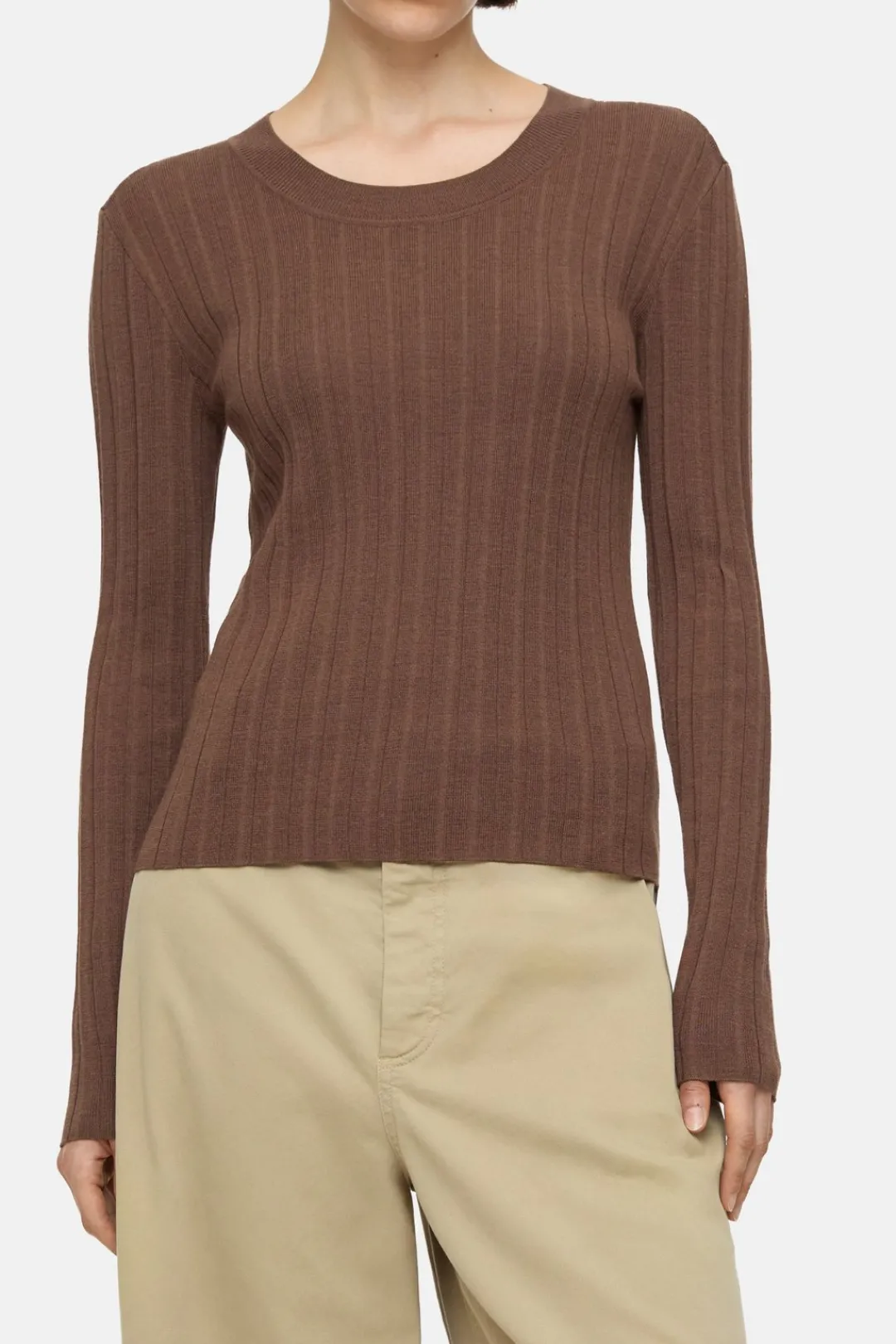 Closed Long-sleeved shirt in a wool-silk blend Cacao brown Clearance
