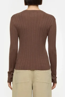 Closed Long-sleeved shirt in a wool-silk blend Cacao brown Clearance
