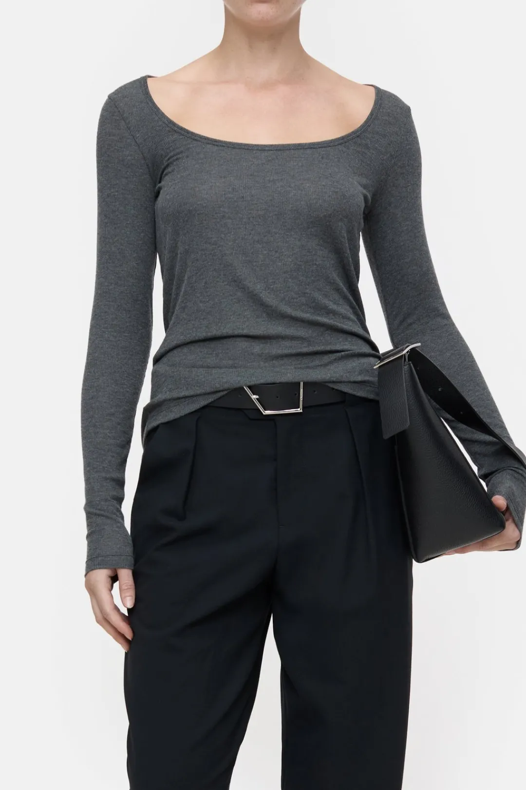 Closed Long-sleeved shirt in cashmere blend Dark grey melange Clearance