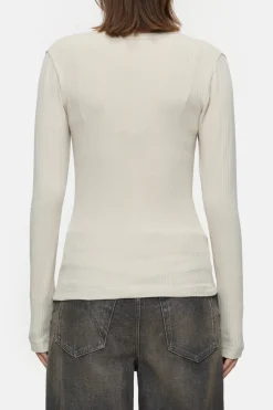 Closed Long-sleeved shirt with V-neck Pearl beige Clearance