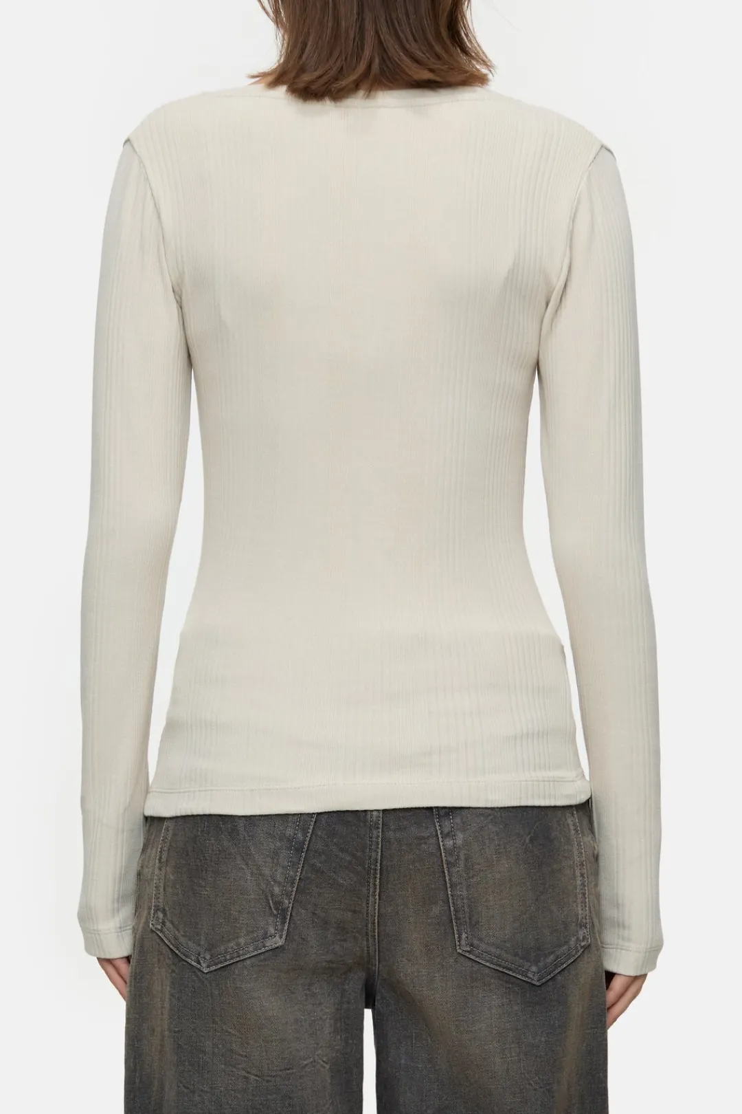 Closed Long-sleeved shirt with V-neck Pearl beige Clearance