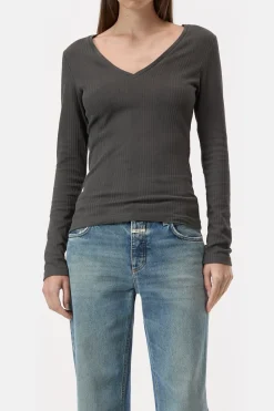 Closed Long-sleeved shirt with V-neck Irish coffee