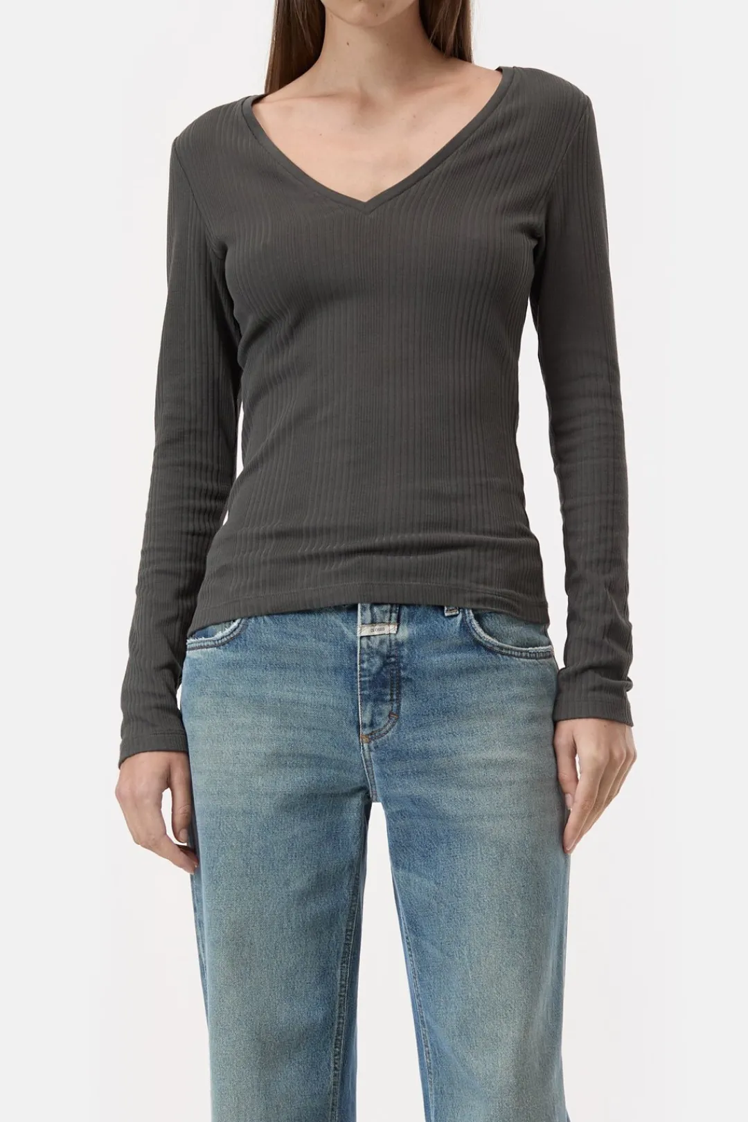 Closed Long-sleeved shirt with V-neck Irish coffee