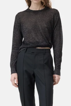 Closed Lurex round neck jumper Black Sale