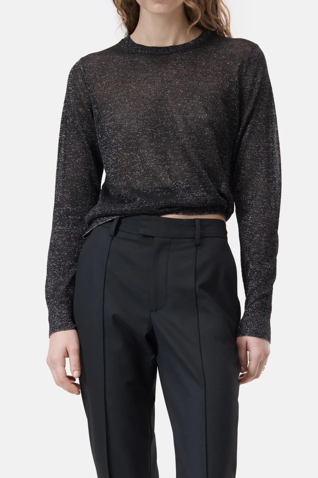 Closed Lurex round neck jumper Black Sale