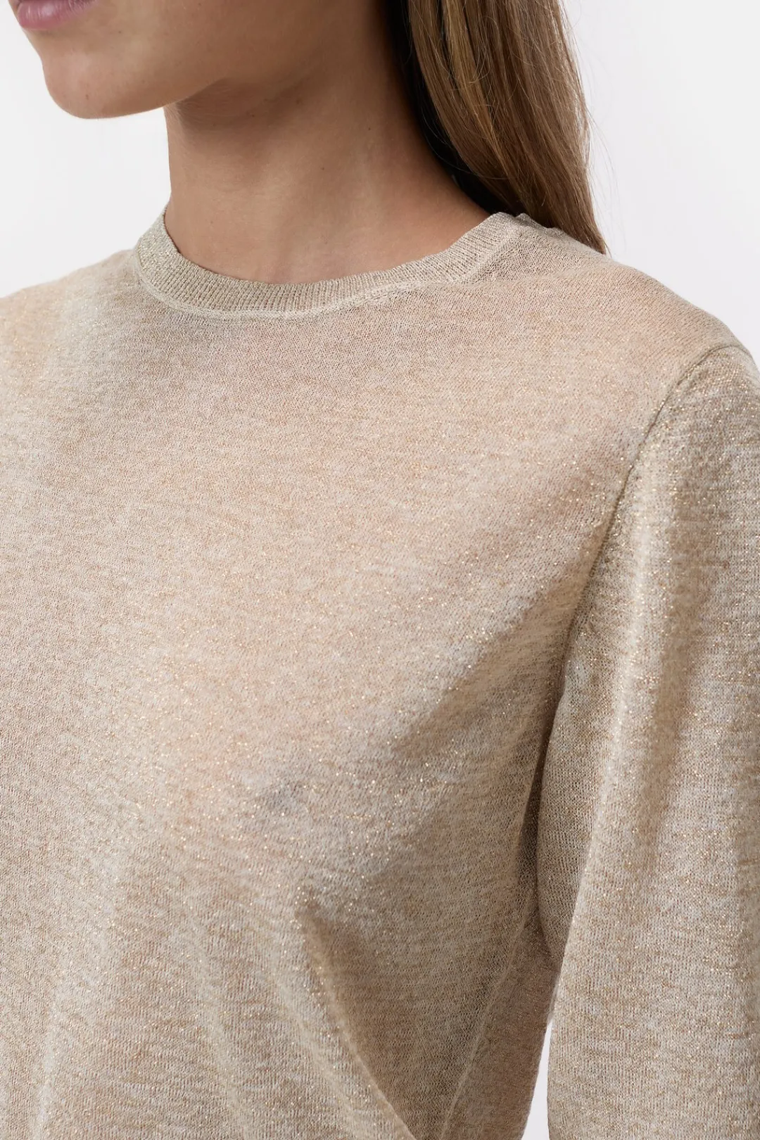 Closed Lurex round neck jumper Pearl beige Discount