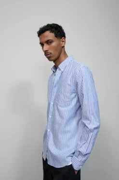 Closed Oxford shirt with stripes Ocean blue Sale