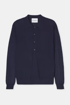 Closed Polo jumper made from organic wool Dark night Hot