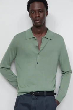 Closed Polo jumper made from organic wool Eucalyptus Online