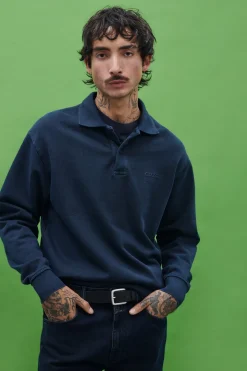 Closed Polo jumper made from pure organic cotton Smokey blue Sale