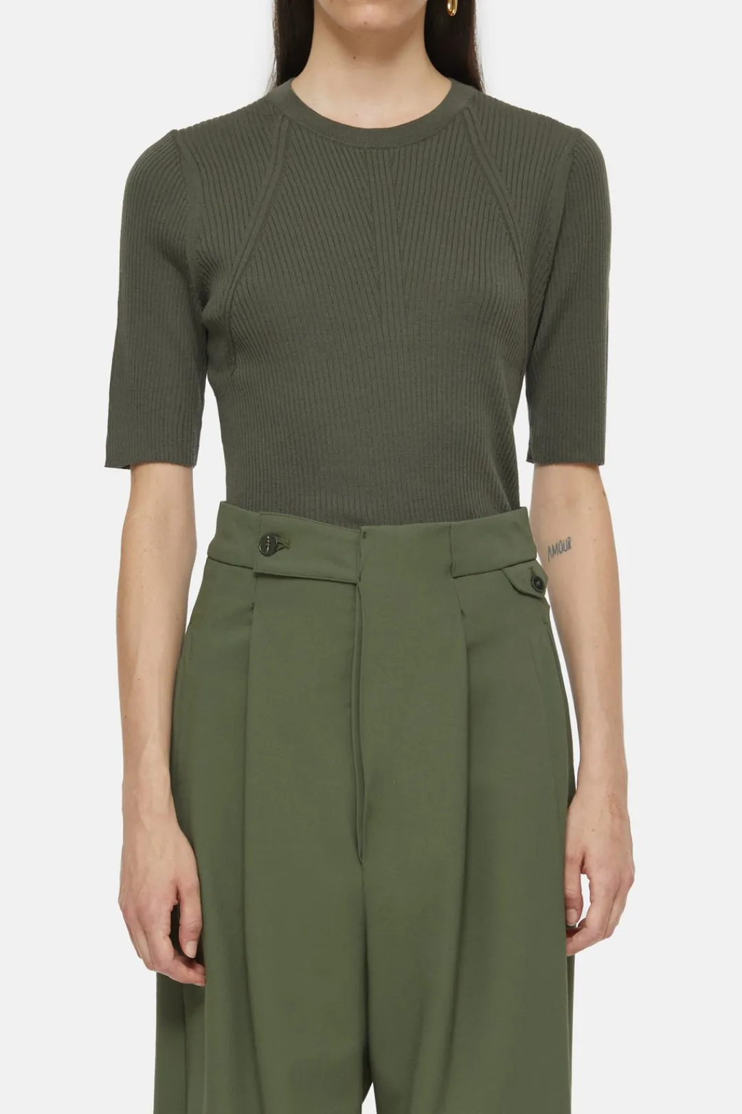 Closed Rib Knit Shirt Army green Best