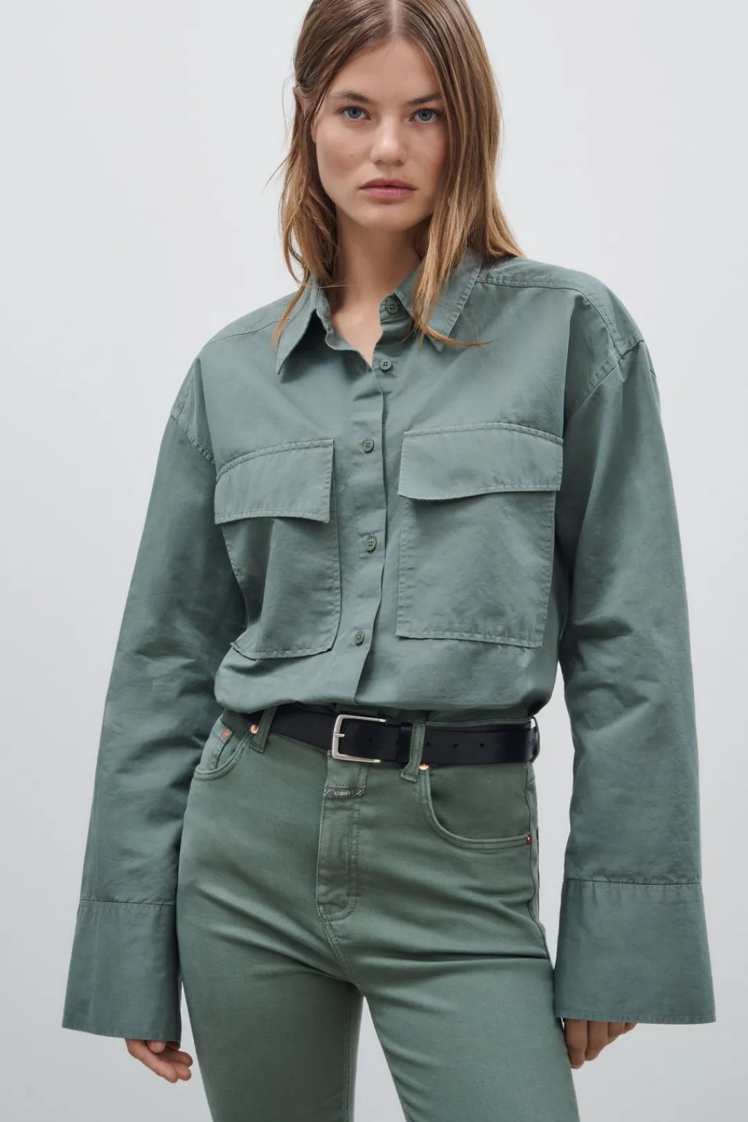 Closed Shirt Blouse in a blend of cotton and linen Faded green Best