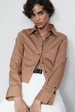 Closed Short poplin shirt blouse Biscotti brown New