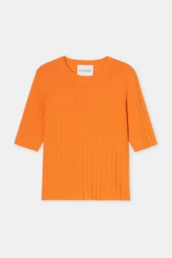 Closed Short-sleeved shirt in a wool-silk blend Pumpkin orange Online