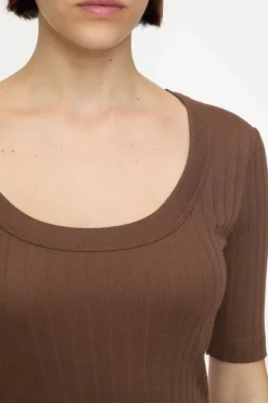 Closed Short-sleeved shirt in cotton blend Cacao brown Sale