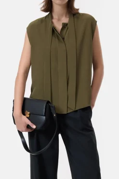 Closed Silk top with scarf Ver green New