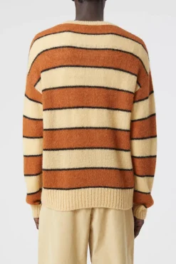 Closed Striped Knit Sweater hay yellow Hot