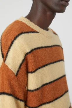 Closed Striped Knit Sweater hay yellow Hot