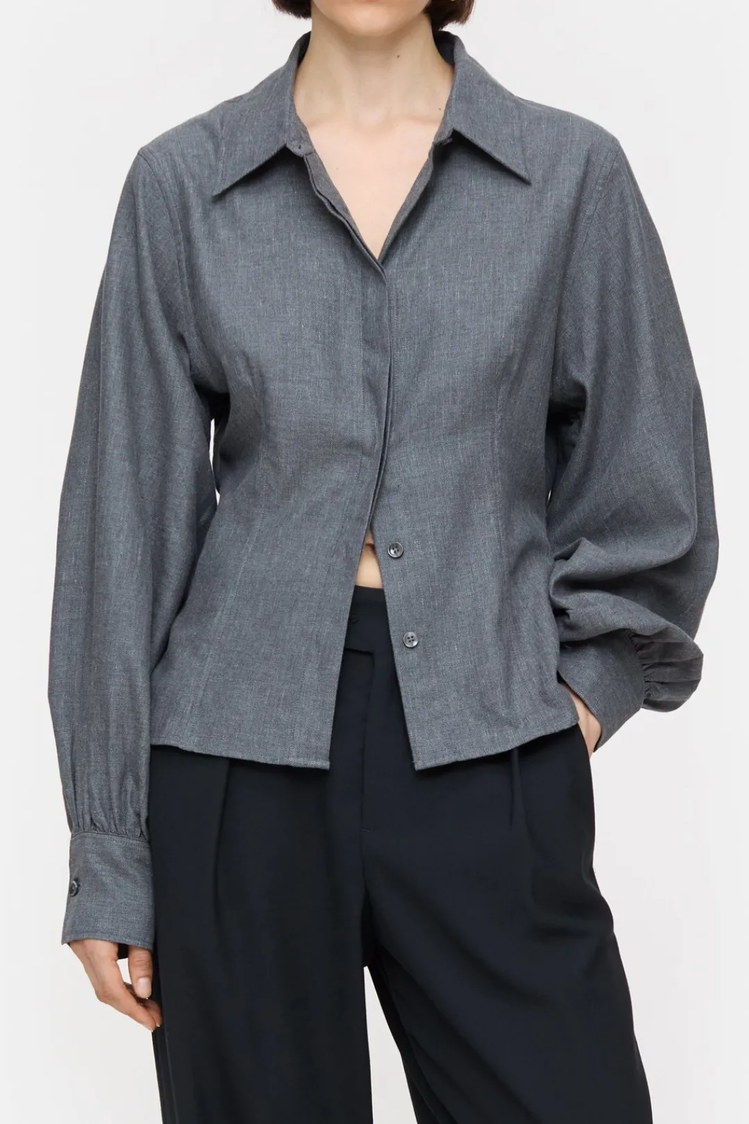 Closed Tailored cotton twill blouse Dark grey melange Hot