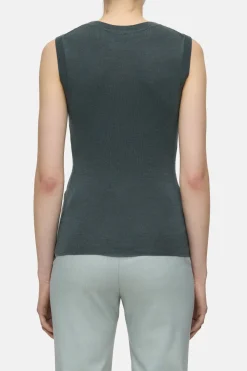 Closed Top made from organic wool and silk Pini green Discount